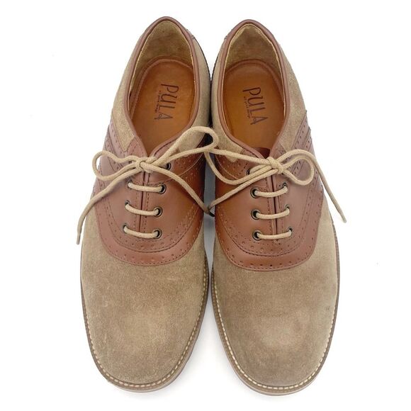 PULA Roberta Tan Brown Suede Leather Oxford Lace-Up Shoes Academia Womens Size 9 - Picture 4 of 16